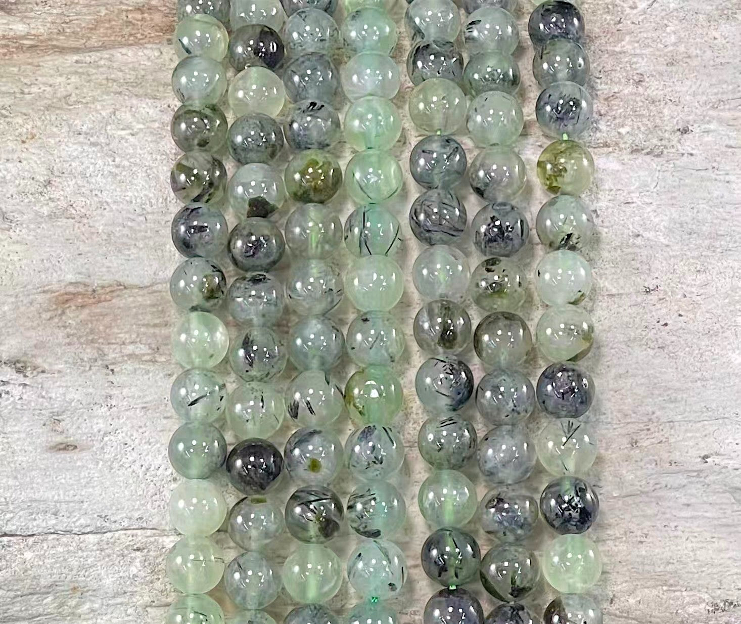 Prehnite w/ Black Tourmaline & Epidote Round-4