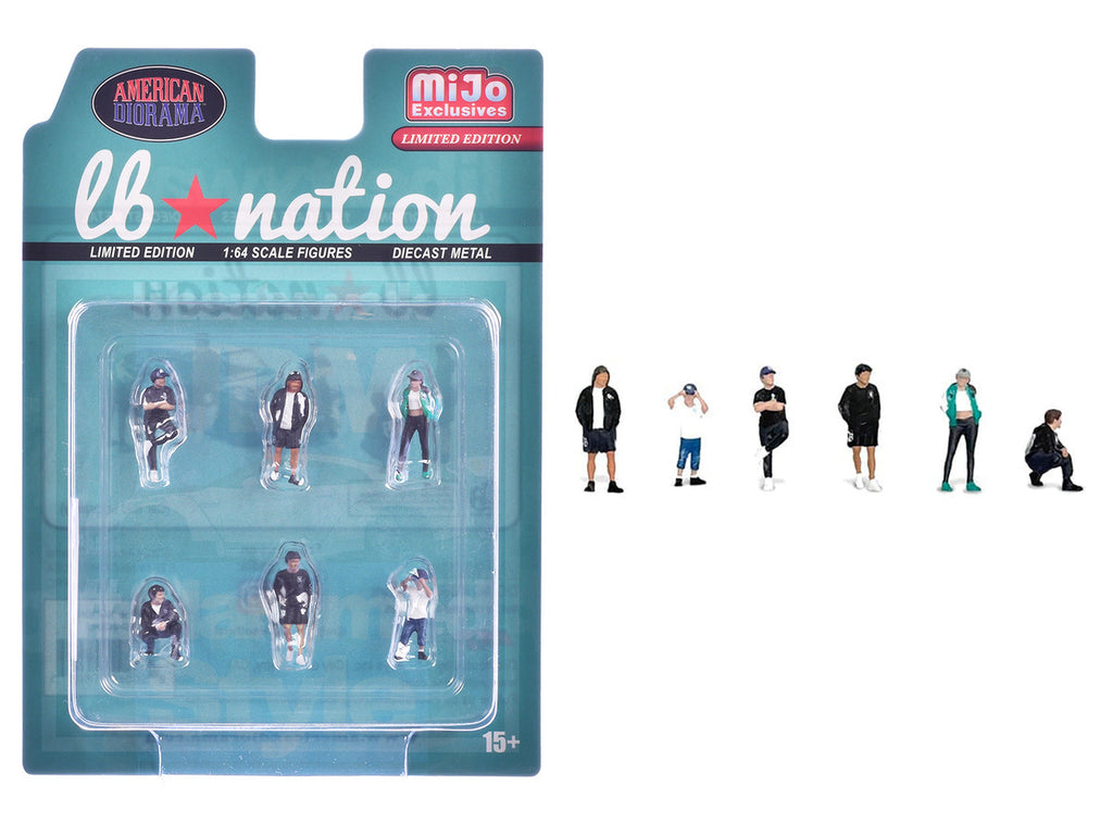 "Liberty Walk LB Nation" 6 piece Diecast Figure Set Limited Edition for 1/64 Scale Models by American Diorama-0