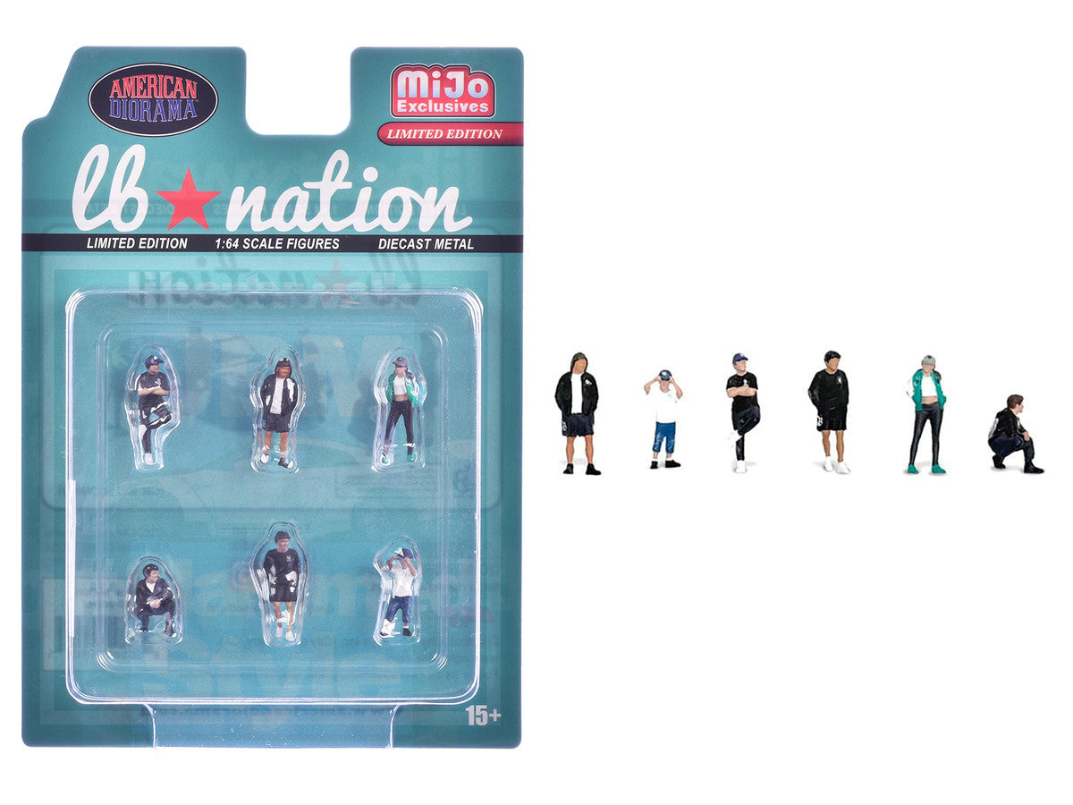 "Liberty Walk LB Nation" 6 piece Diecast Figure Set Limited Edition for 1/64 Scale Models by American Diorama-0