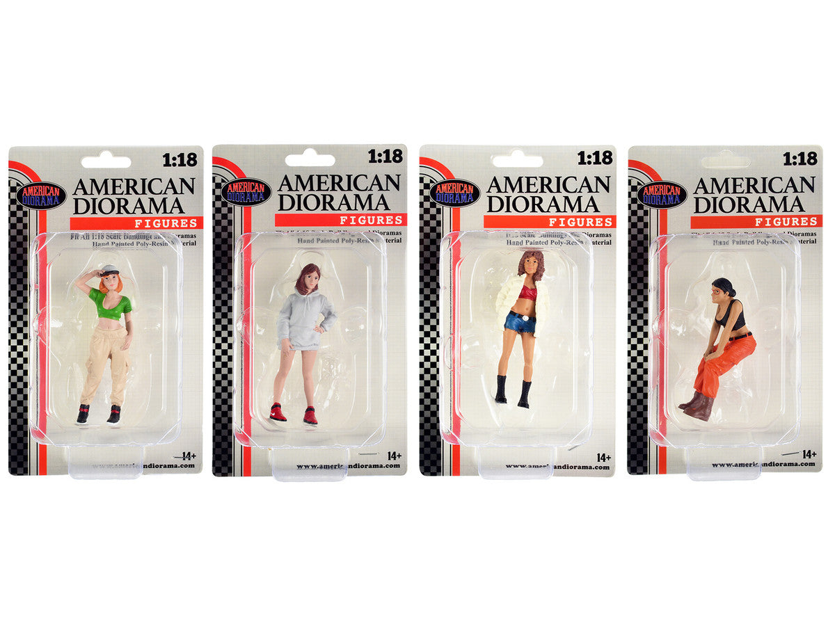 "Hip Hop Girls" 4 Piece Figure Set for 1/18 Scale Models by American Diorama-5