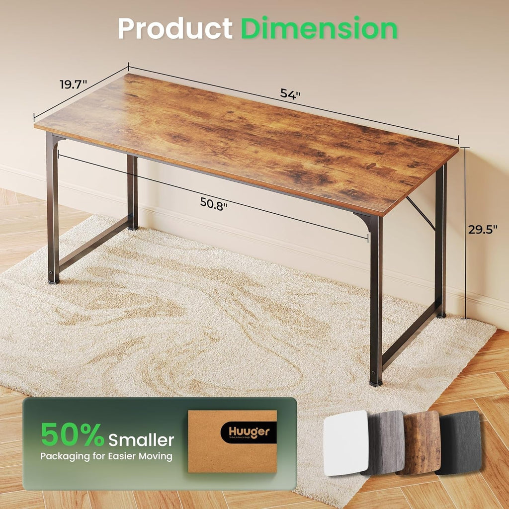 Computer Desk, 55 Inch Home Office Desk, Gaming Writing Work from Home Study Desk, Large Legroom, Sturdy Metal Frame, Modern Simple, Rustic Brown-1