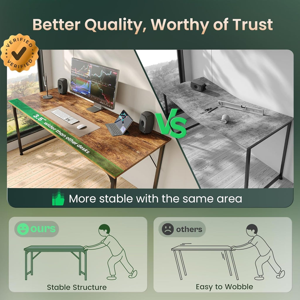 Computer Desk, 55 Inch Home Office Desk, Gaming Writing Work from Home Study Desk, Large Legroom, Sturdy Metal Frame, Modern Simple, Rustic Brown-3